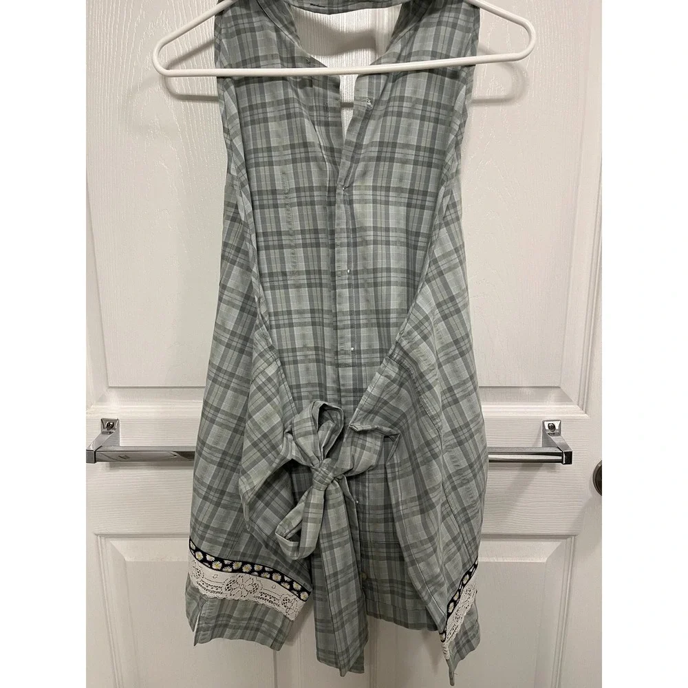 Kitchen Apron Repurposed Green Plaid Shirt Ladies OS for XS-XL